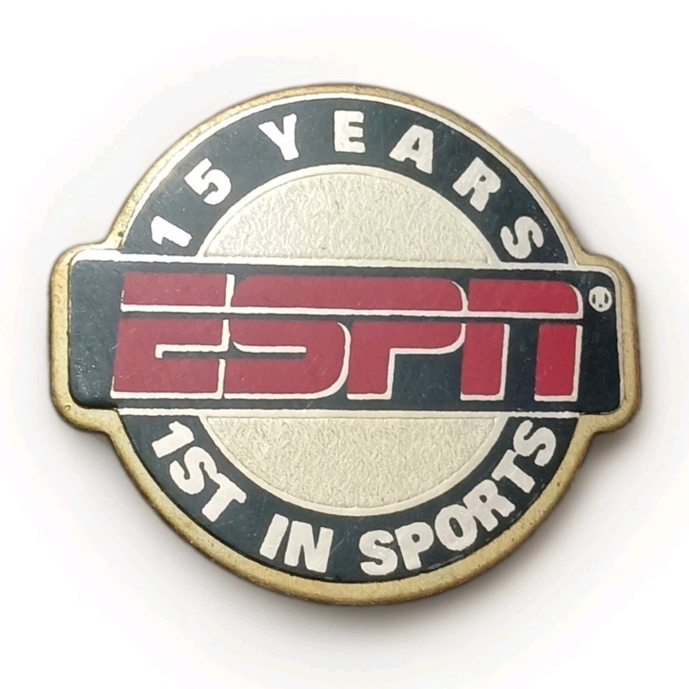 Vintage ESPN 15 Years Anniversary 1st in Sports Enamel Hat Lapel Pin Pinback